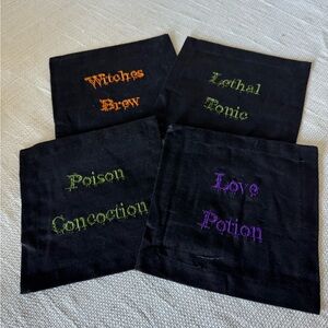 Set of Black Halloween Linen Cocktail Napkins